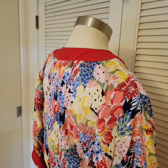 Floral Batwing Kaftan Blouse Red Trim Waist Tie Charter Club XXL 2X - Picture 5 of 9